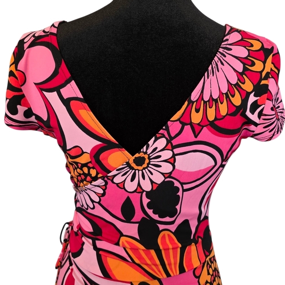 🌺 LIZZATTI Slinky Flowy Floral Wrap Dress Size 4 | Retro 90s Y2K Bold Print 🌺 - Picture 7 of 9